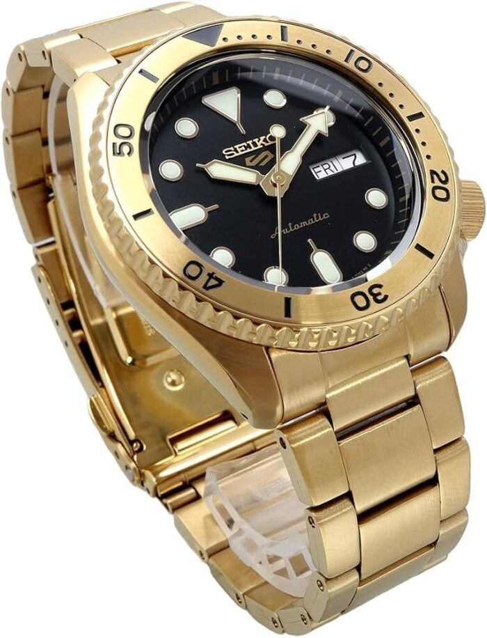 Seiko 5 Sports Automatic Black Dial Gold Steel Strap Watch For Men - SRPK18 - Image 3